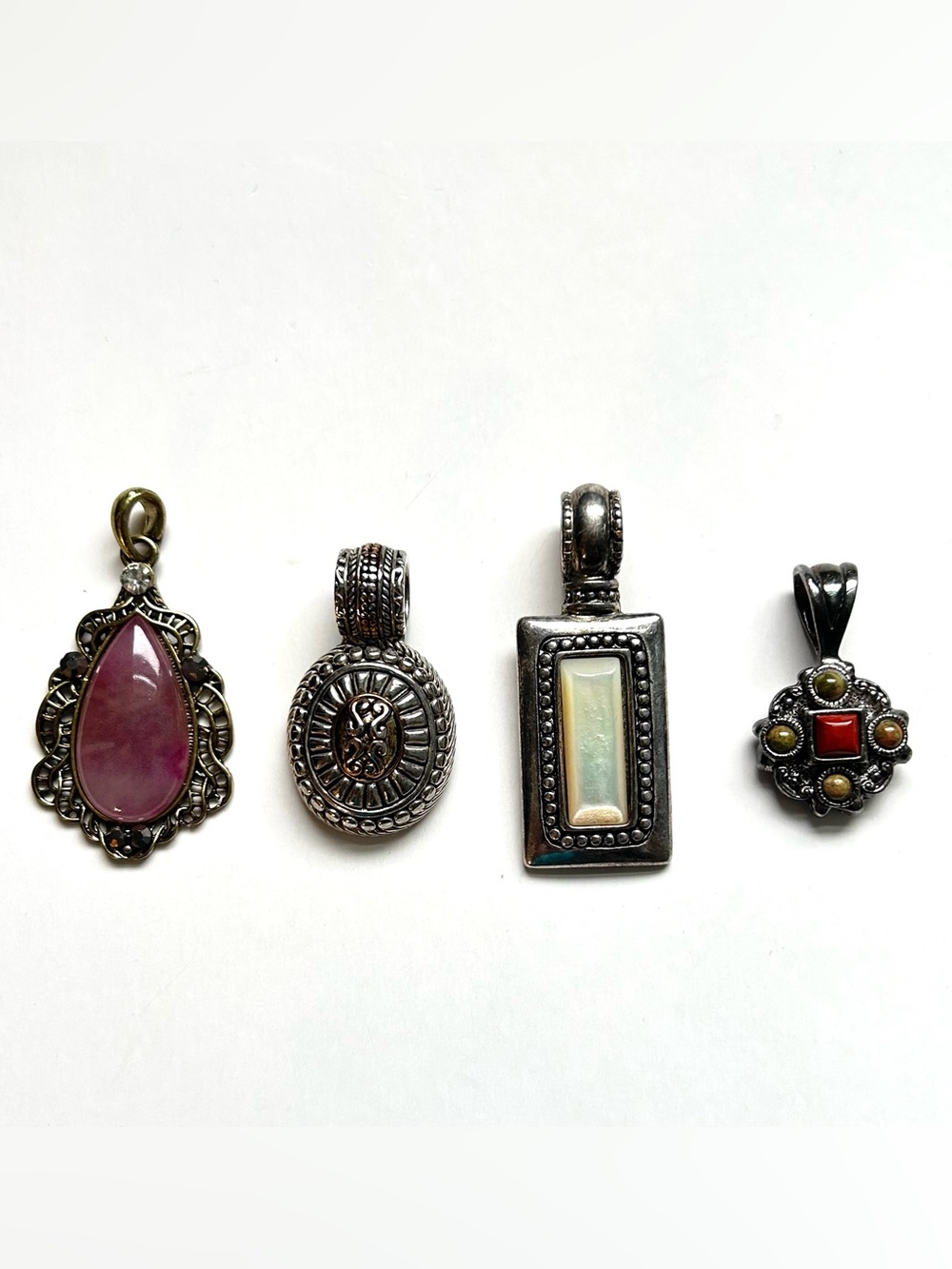 Vintage 70's-80s Pendants Set of Four (4) Costume Fashion Jewelry 1.5"L-2"L Boho